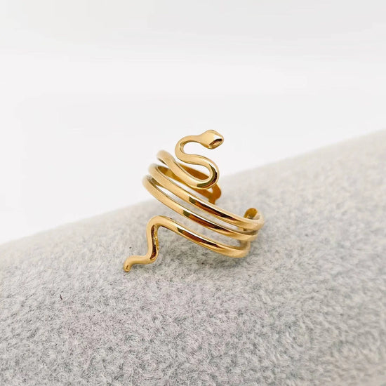 Snake 18K Gold Plated Stainless Steel Adjustable Ring - FGS
