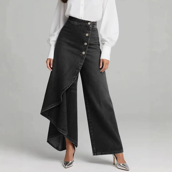 Unique Straight-leg Pants Fashion Large Ruffled Buttons Trousers Women&