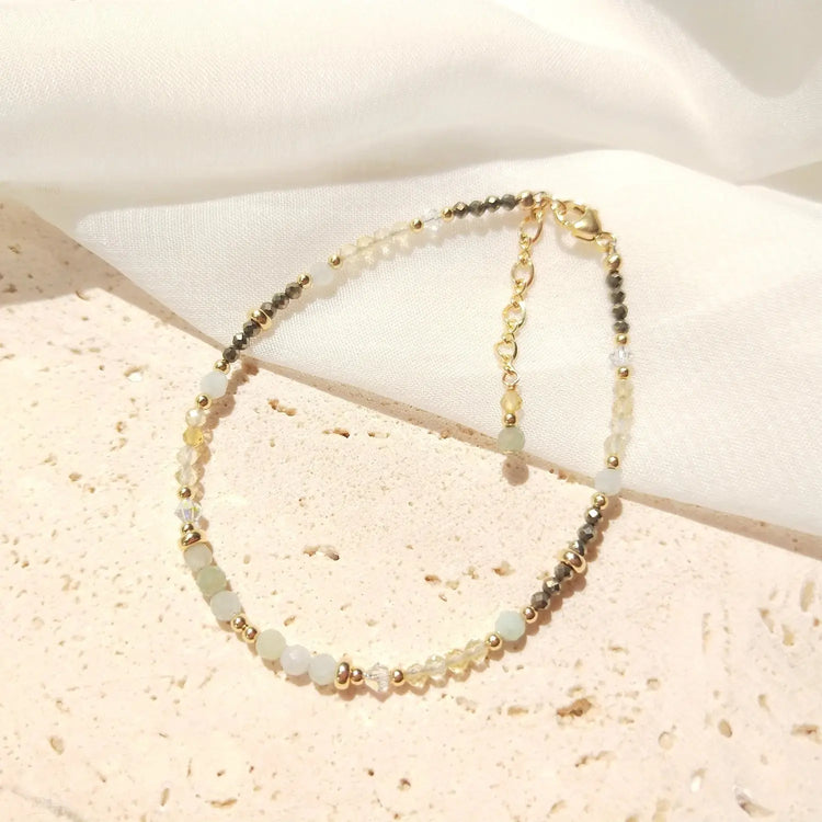 Lii Ji Citrine Pyrite Jade 2-3mm 14K Gold Filled Beaded Bracelet 17+3cm Natural Stone Crystal Handmade Jewelry For Women Gift Jewelry and Clovers