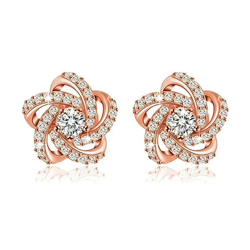 Elegant Flower Stud Earrings 925 Silver Rhinestone Round Brilliant Cut Classic Women's Wedding Jewelry Jewelry and Clovers