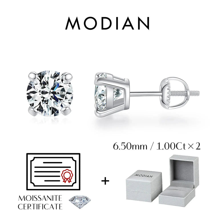 MODIAN D Color 1CT Moissanite Stud Earrings For Women 925 Sterling Silver 0.5CT Dazzling Lab Diamond Wedding Jewelry Gifts Jewelry and Clovers