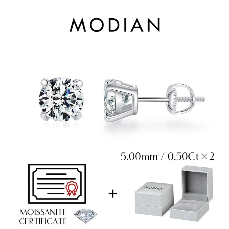 MODIAN D Color 1CT Moissanite Stud Earrings For Women 925 Sterling Silver 0.5CT Dazzling Lab Diamond Wedding Jewelry Gifts Jewelry and Clovers