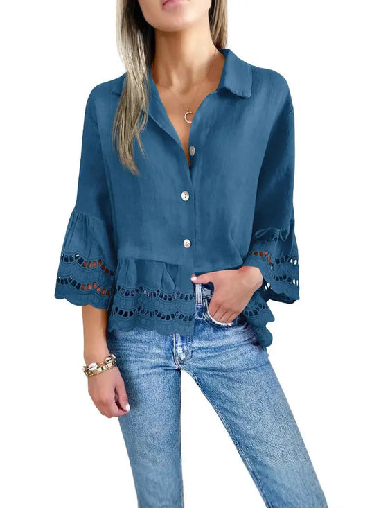 Lace-trimmed Shirt With Flared Lace Detailing At The Cuffs Jewelry and Clovers