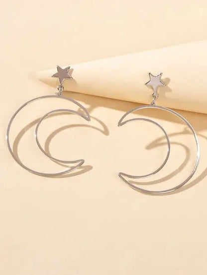 Gold Silver Star Moon Dangle Earrings lightweight and perfect for summer