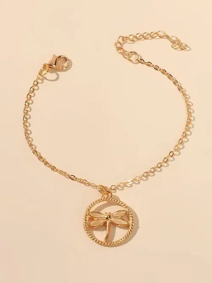 Gold Silver Chain Dragonfly Charm Bracelet