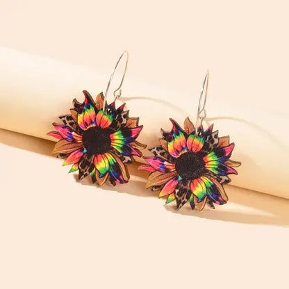 Colourful Sunflower Earrings Bohemian Summer Trendy Wooden Daisy