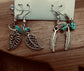 Hand Made Dangle Earrings Leaf Charm With Turquoise Bead.