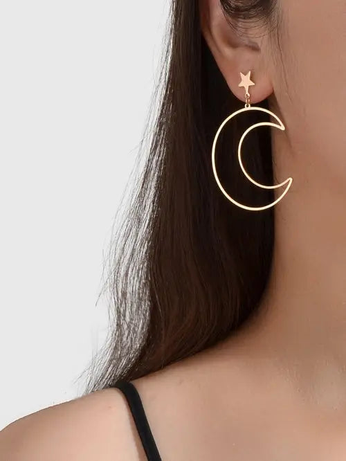 Gold Silver Star Moon Dangle Earrings lightweight and perfect for summer