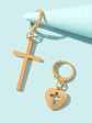 Cross Love Heart Shaped Huggie Earrings