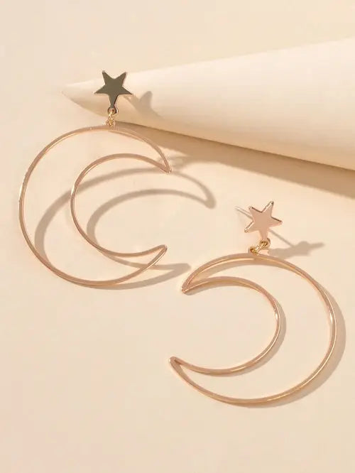 Gold Silver Star Moon Dangle Earrings lightweight and perfect for summer