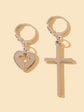 Cross Love Heart Shaped Huggie Earrings