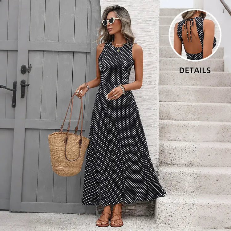 Retro Sleeveless Backless Polka Dot Dress Jewelry and Clovers