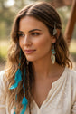Hand Made Dangle Earrings Leaf Charm With Turquoise Bead.