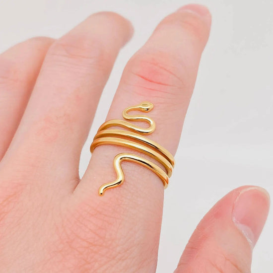 Snake 18K Gold Plated Stainless Steel Adjustable Ring - FGS