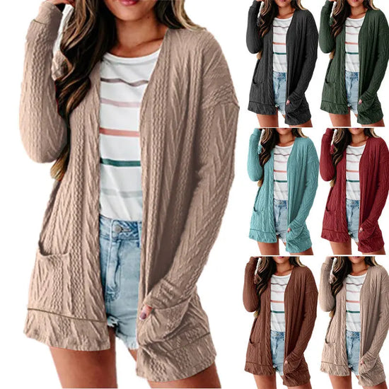 Loose-fitting Knitted Patchwork Sweater With Long Sleeves And A Cardigan-style Open Front Jewelry and Clovers