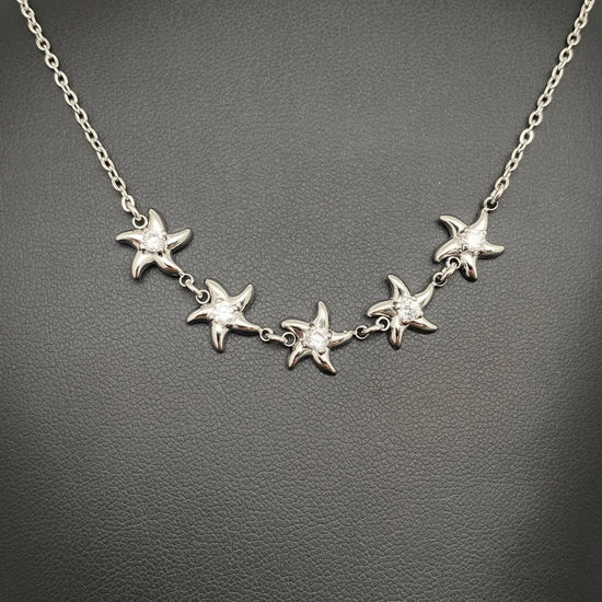 Zircon Inlaid Starfish 18K Gold Plated S.Steel Necklace -FGS: Steel color