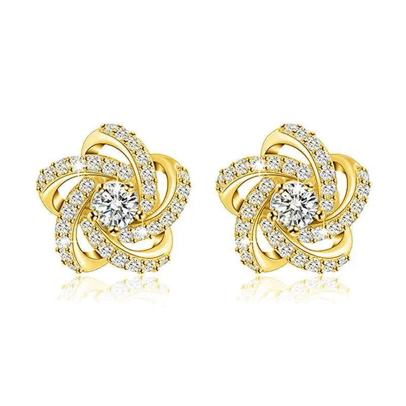 Elegant Flower Stud Earrings 925 Silver Rhinestone Round Brilliant Cut Classic Women's Wedding Jewelry Jewelry and Clovers