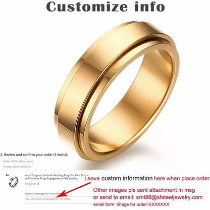 Vnox Personalized Spinner Ring for Men Women 6mm Stainless Steel Rotatable Wedding Band Custom Name Date Initial Male Tail Ring Jewelry and Clovers