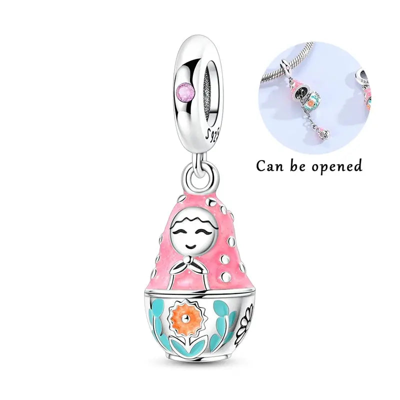 Charms Beads 925 Sterling Silver Pink Love Bow Rubik&