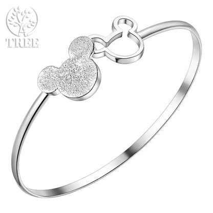 Fine Charms 925 Sterling Silver Mickey Bangle Bracelets For Women Wedding High Quality Fashion Jewelry Christmas Gifts LB001 Jewelry and Clovers