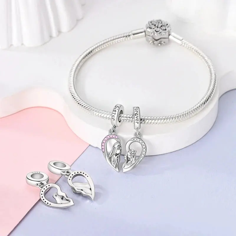 Charms Beads 925 Sterling Silver Pink Love Bow Rubik&