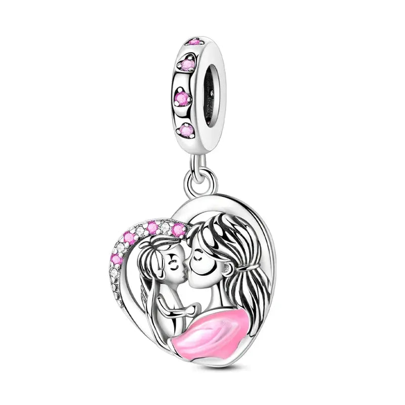 Charms Beads 925 Sterling Silver Pink Love Bow Rubik&