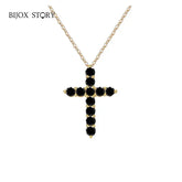 BIJOX STORY 3mm Moissanite Cross Pendant Necklace Original Sterling SILVER Chain Plated 18k White GOLD Rose GOLD Fine Necklace for Women Great For Gift via Family Jewelry and Clovers