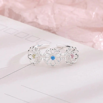 New Fashion Silver Color Green Flower Leaf Rose Daisy Enamel Open Finger Rings For Women Girl Jewelry Gift Dropship Wholesale Jewelry and Clovers