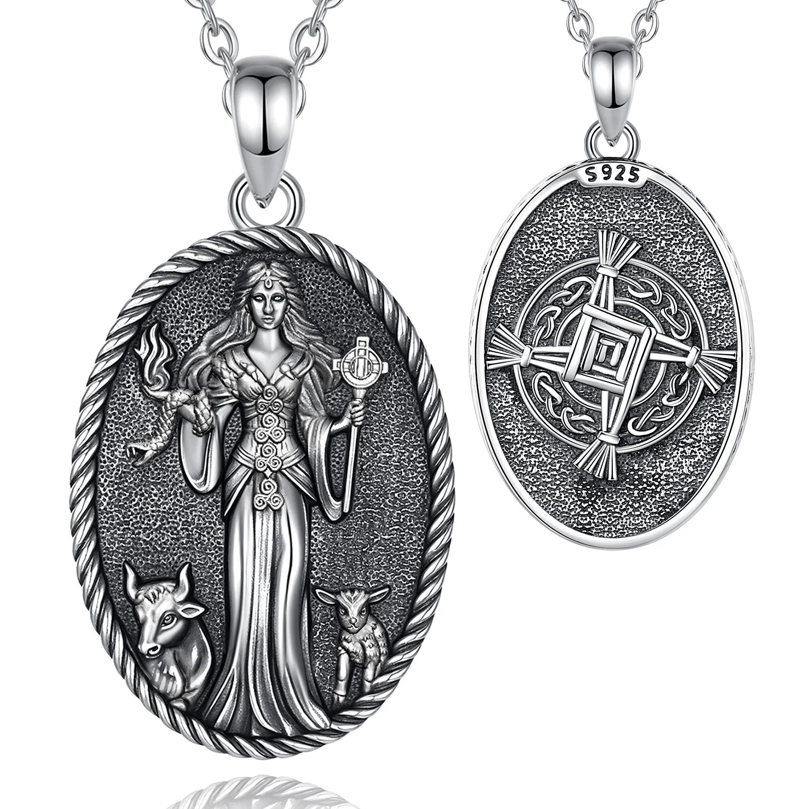 Eudora 925 Sterling Silver Brigid Goddess Necklace Brigid's Cross Amulet Pendant Wicca Pagan Jewelry Spiritual Gift for Women