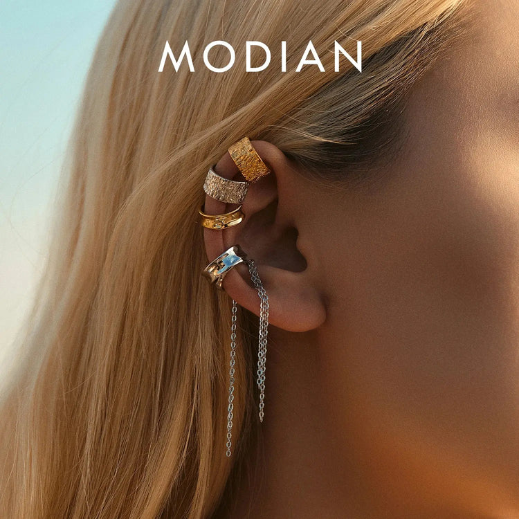 MODIAN 1PC Ear Cuff 925 Sterling SILVER Luxury Punk Geometric Clip Earrings Stackable Trendy Party Jewelry For Women: Girls Gift Jewelry and Clovers