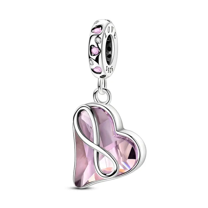 Charms Beads 925 Sterling Silver Pink Love Bow Rubik&