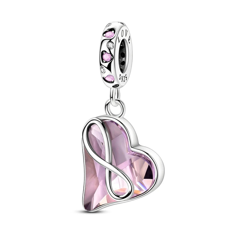 Charms Beads 925 Sterling Silver Pink Love Bow Rubik's Cube Charms Fit Pendants Bracelets Necklaces Women Jewelry Gift