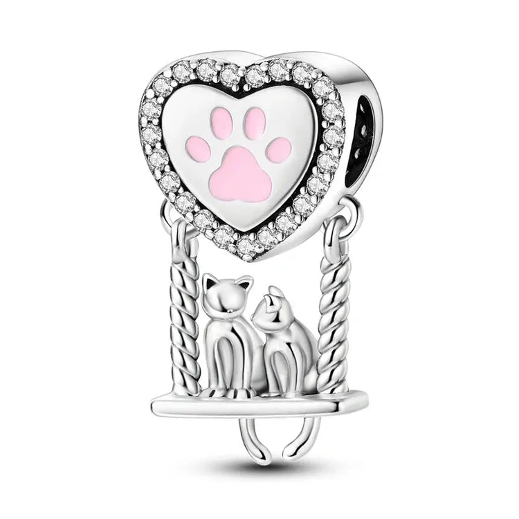 Charms Beads 925 Sterling Silver Pink Love Bow Rubik&