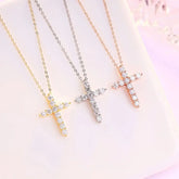 BIJOX STORY 3mm Moissanite Cross Pendant Necklace Original Sterling SILVER Chain Plated 18k White GOLD Rose GOLD Fine Necklace for Women Great For Gift via Family Jewelry and Clovers