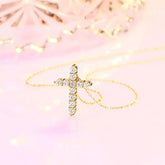 BIJOX STORY 3mm Moissanite Cross Pendant Necklace Original Sterling SILVER Chain Plated 18k White GOLD Rose GOLD Fine Necklace for Women Great For Gift via Family Jewelry and Clovers