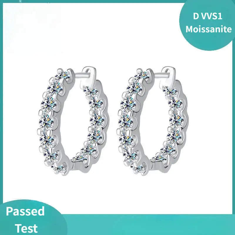 2.6ct D Color Moissanite 925 Sterling Sliver Plated White Gold Hoop Earring’s