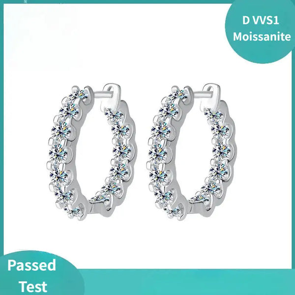 2.6ct D Color Moissanite 925 Sterling Sliver Plated White Gold Hoop Earring’s