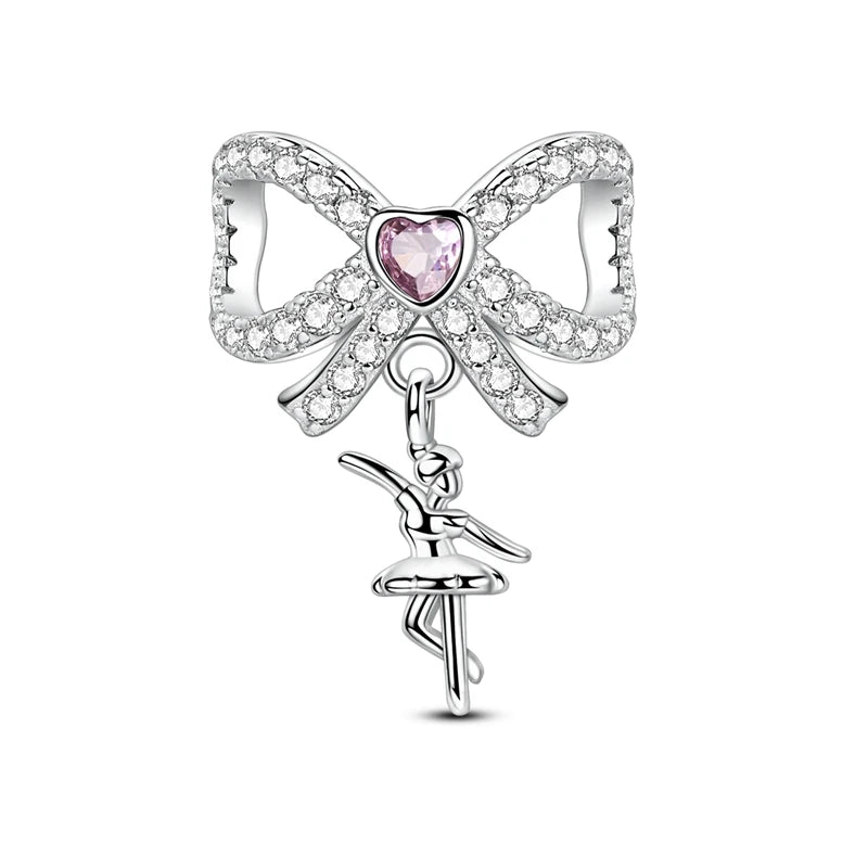 Charms Beads 925 Sterling Silver Pink Love Bow Rubik's Cube Charms Fit Pendants Bracelets Necklaces Women Jewelry Gift