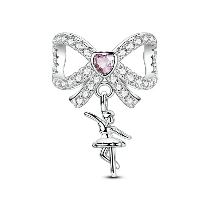 Charms Beads 925 Sterling Silver Pink Love Bow Rubik&