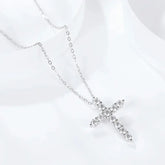 BIJOX STORY 3mm Moissanite Cross Pendant Necklace Original Sterling SILVER Chain Plated 18k White GOLD Rose GOLD Fine Necklace for Women Great For Gift via Family Jewelry and Clovers