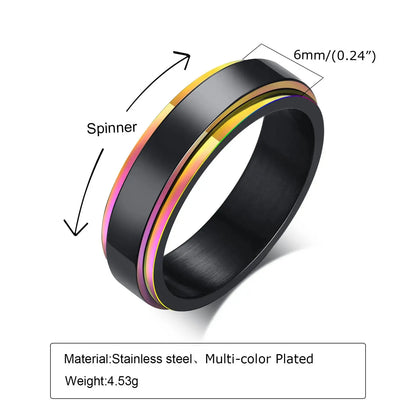 Vnox Personalized Spinner Ring for Men Women 6mm Stainless Steel Rotatable Wedding Band Custom Name Date Initial Male Tail Ring Jewelry and Clovers