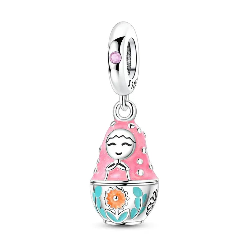 Charms Beads 925 Sterling Silver Pink Love Bow Rubik&
