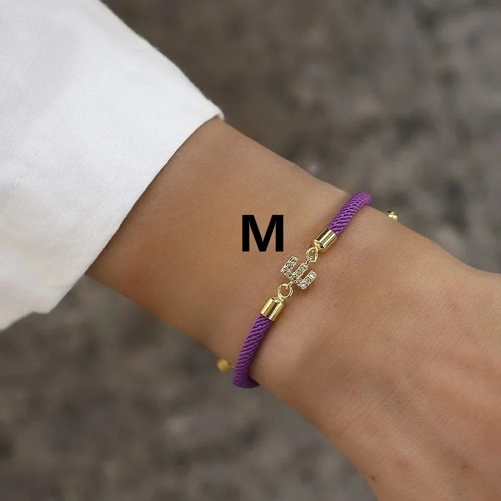 2023 New Pave Zircon A-Z Initial Letter Bracelets For Women Colorful Adjustable Rope Charm Bracelet For Women Jewelry Gift