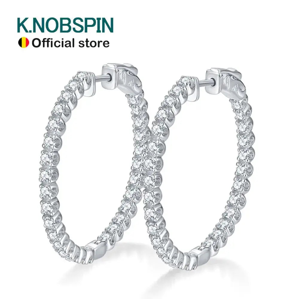 KNOBSPIN D VVS1 Moissanite Hoop Earrings for Women Sparking Diamond with GRA Original s925 Sterling Silver Plated 18k Earring Jewelry and Clovers