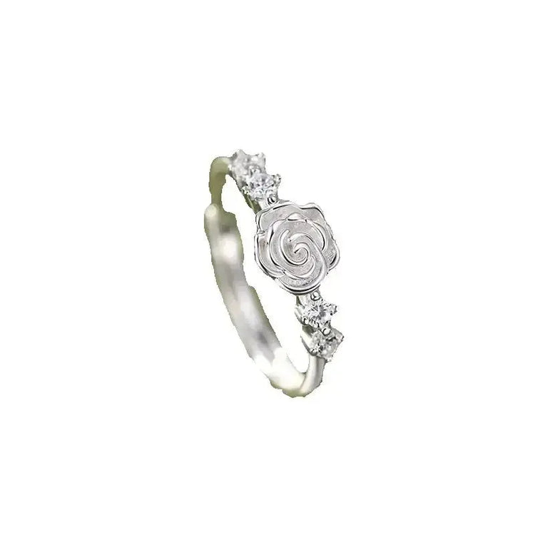 Real 925 Sterling Silver Zircon Camellia Rose Plant Adjustable Rings for Women Romantic Fine Jewelry Minimalist Accessories Jewelry and Clovers