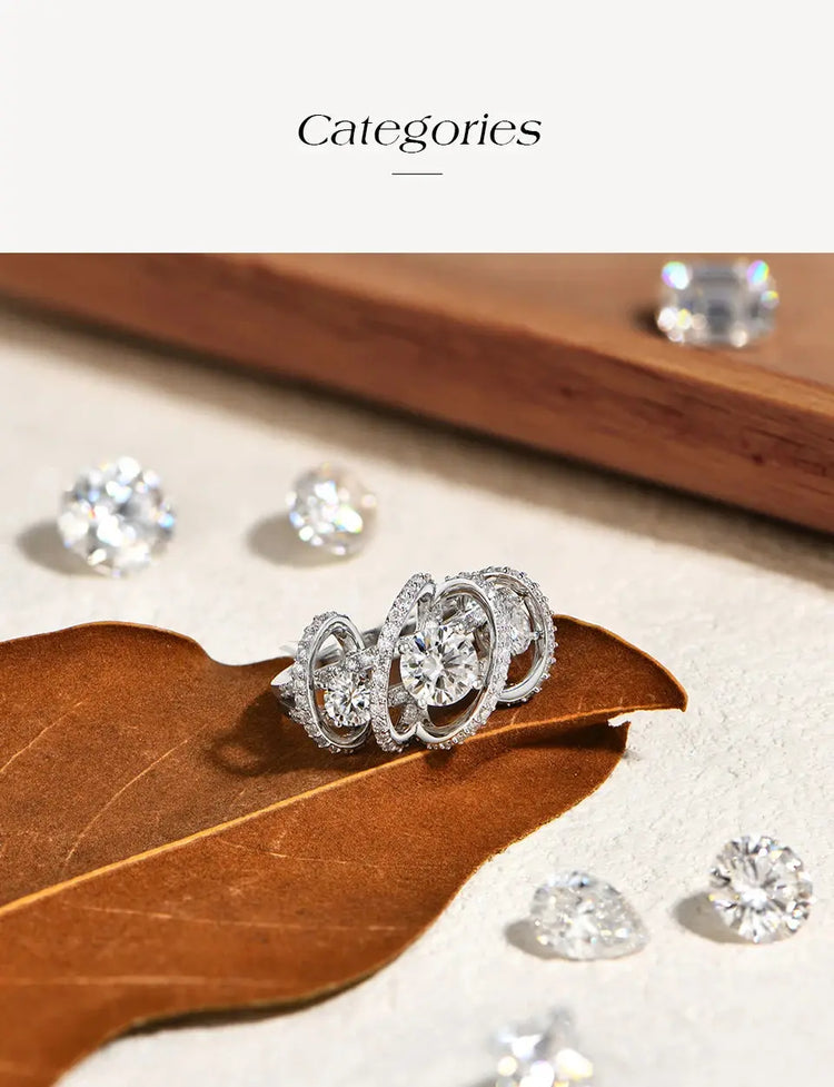 BRAND: ATTA GEMS Three-Stone Cluster Moissanite Ring for Women - 1CT Round Cut 100% 925 Sterling Silver Twist Engagement Fine Jewelry Jewelry and Clovers
