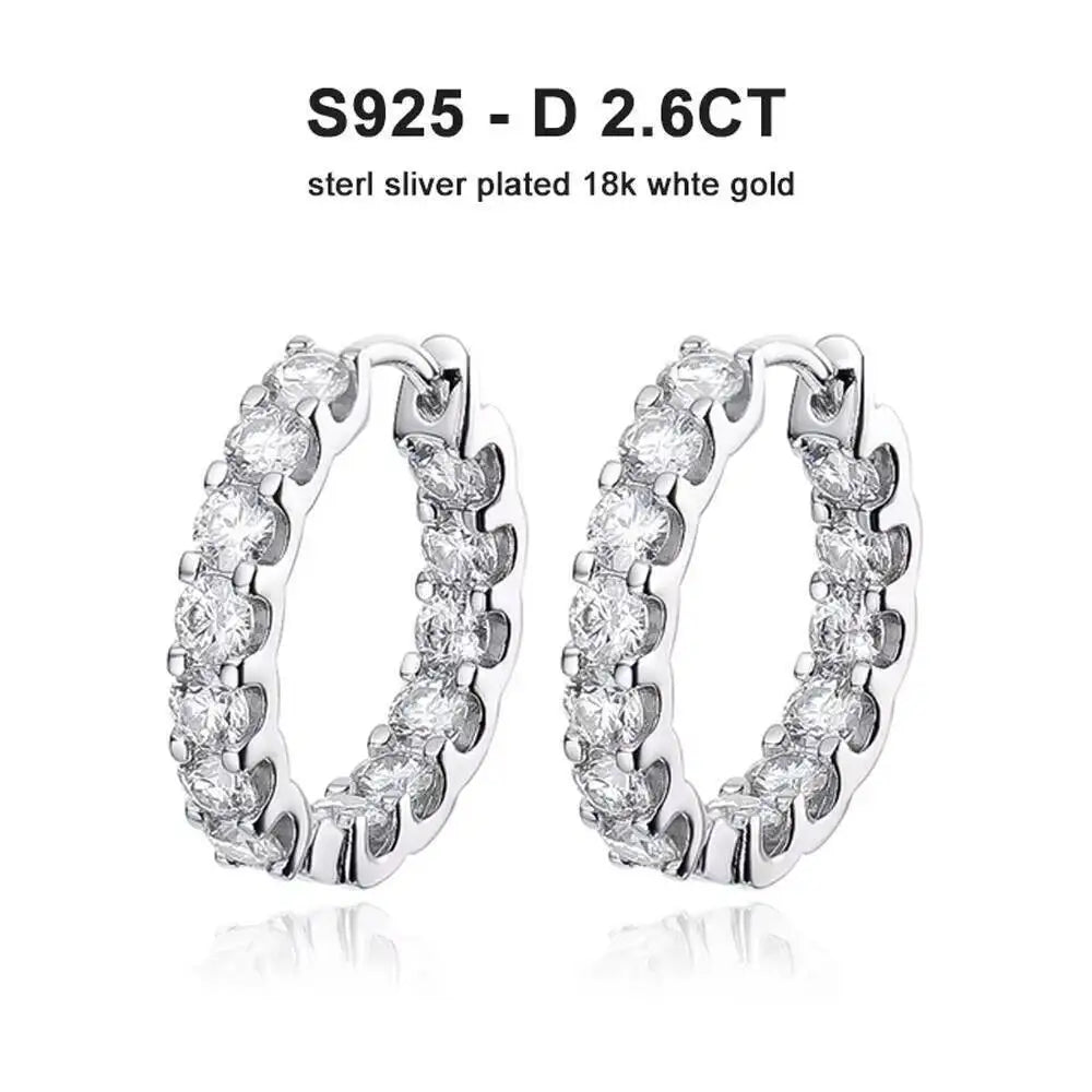 2.6ct D Color Moissanite 925 Sterling Sliver Plated White Gold Hoop Earring’s
