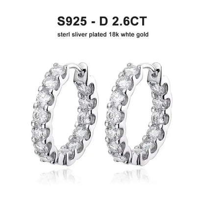 2.6ct D Color Moissanite 925 Sterling Sliver Plated White Gold Hoop Earring’s Jewelry and Clovers