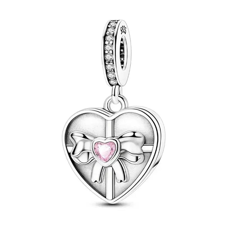 Charms Beads 925 Sterling Silver Pink Love Bow Rubik&