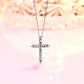 BIJOX STORY 3mm Moissanite Cross Pendant Necklace Original Sterling SILVER Chain Plated 18k White GOLD Rose GOLD Fine Necklace for Women Great For Gift via Family Jewelry and Clovers